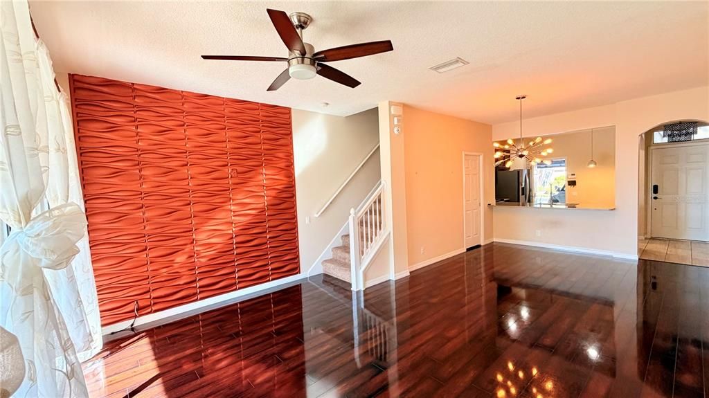 Empty room, Interior, Pendant Lights, Wood Texture Flooring