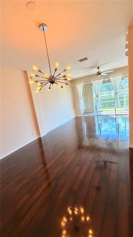 Empty room, Interior, Pendant Lights, Wood Texture Flooring