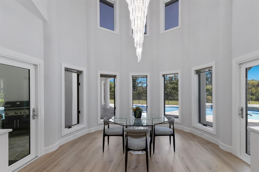 Chandelier, Dining room, Interior, Water, Wood Texture Flooring