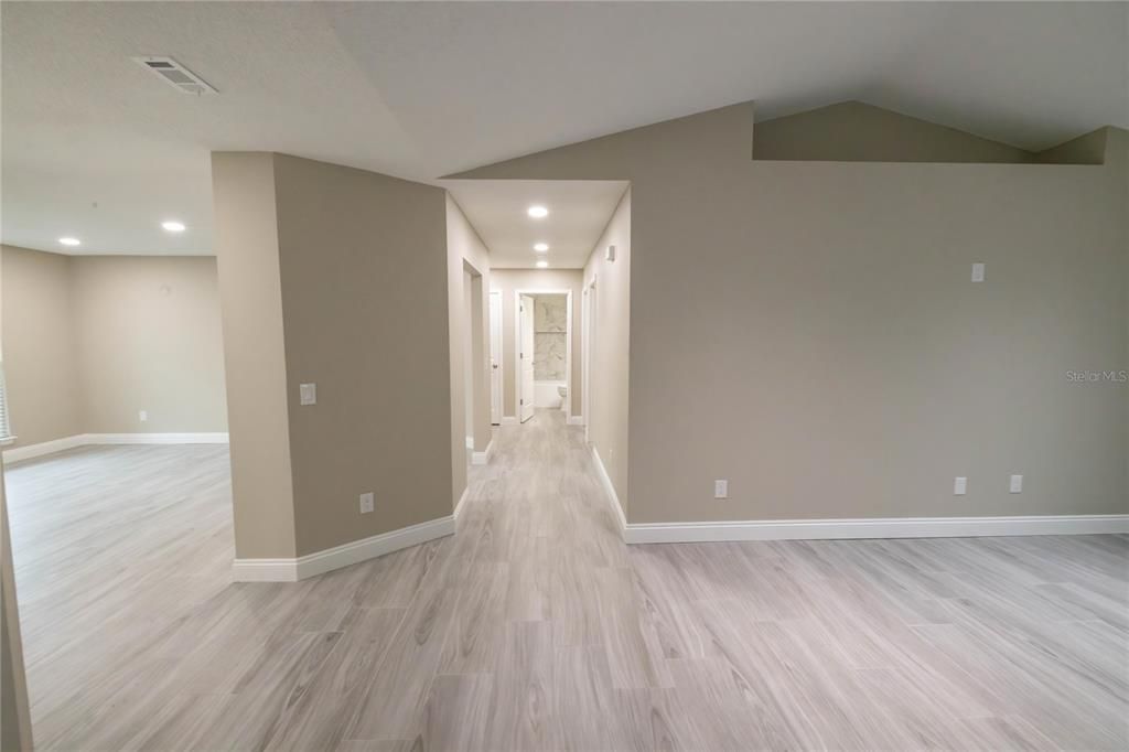 Empty room, Interior, Recessed Lighting, Wood Texture Flooring