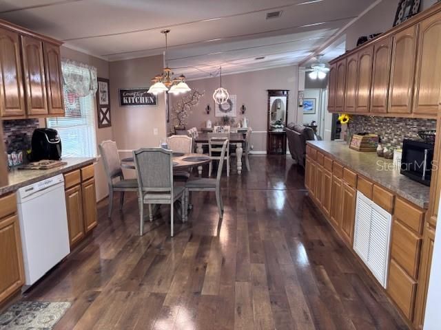 Dining room, Interior, Kitchen, Pendant Lights, Wood Texture Flooring