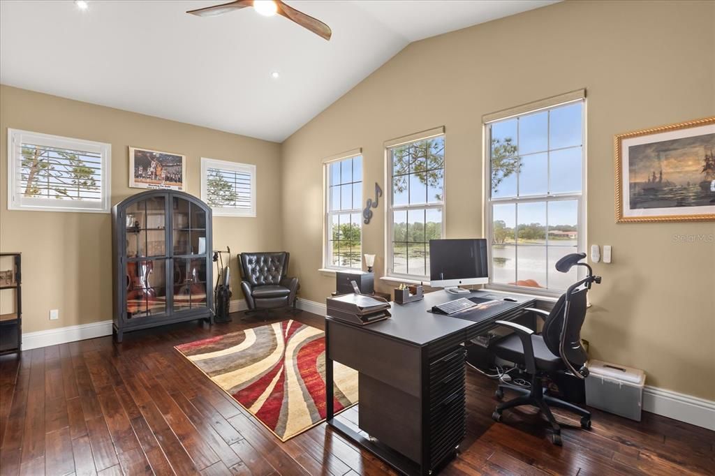 Home Office, Interior, Recessed Lighting, Wood Texture Flooring