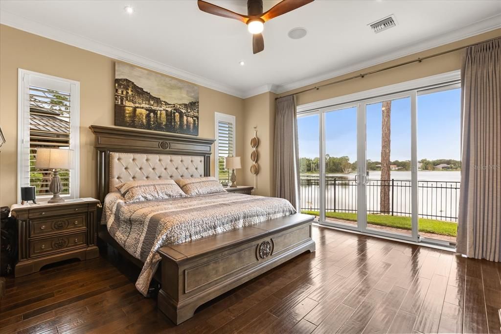 Bedroom, Interior, Recessed Lighting, Water, Wood Texture Flooring