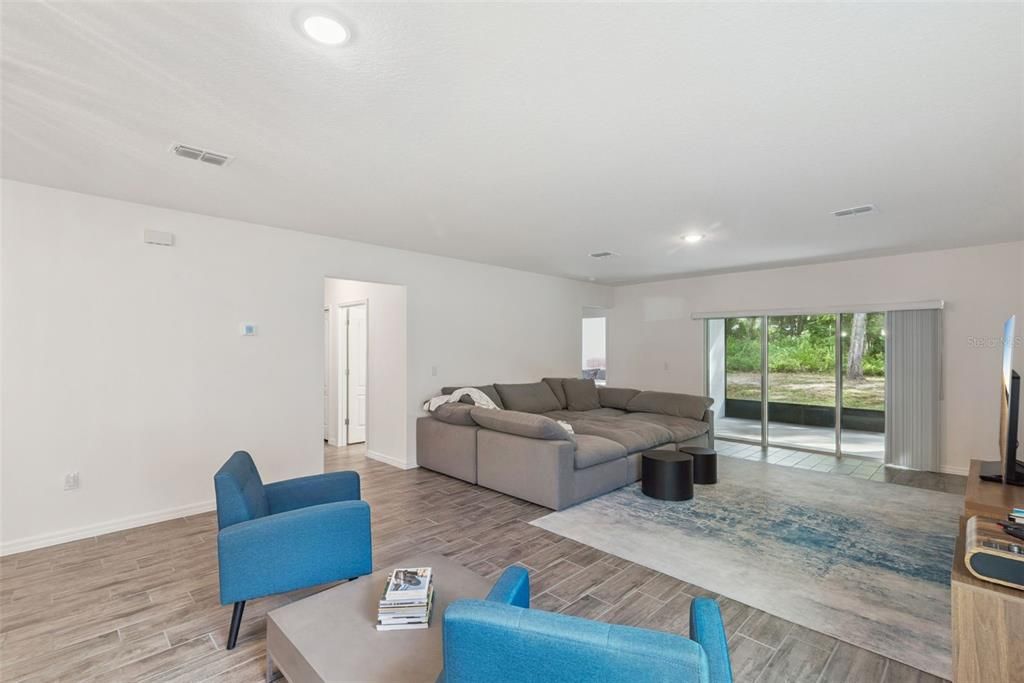 Interior, Living room, Recessed Lighting, Wood Texture Flooring