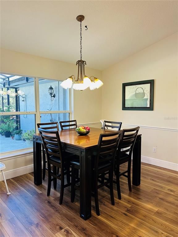 Chandelier, Dining room, Interior, Pendant Lights, Wood Texture Flooring