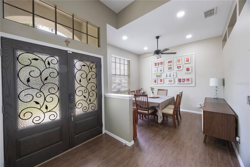 Dining room, Interior, Recessed Lighting, Wood Texture Flooring