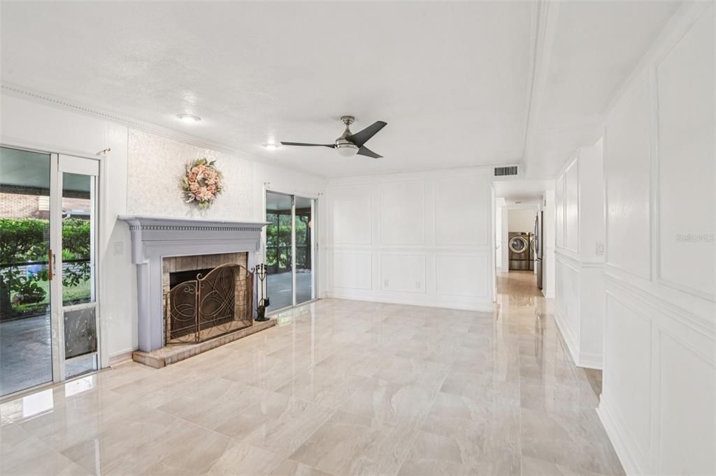 Empty room, Fireplace, Interior, Recessed Lighting