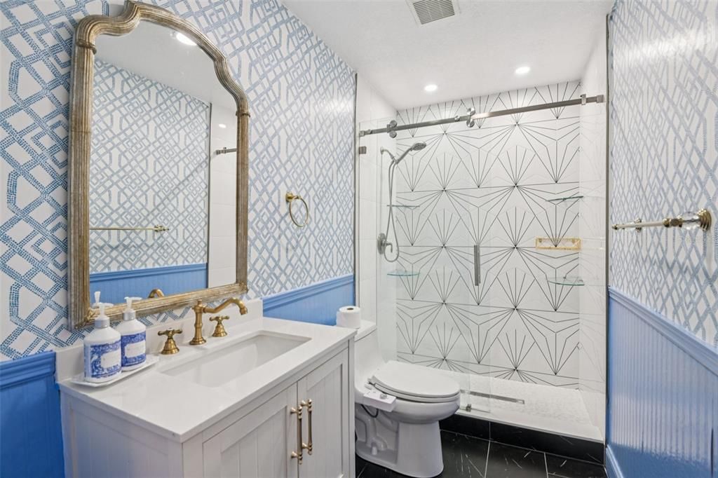 Bathroom, Glass Shower, Interior, Recessed Lighting