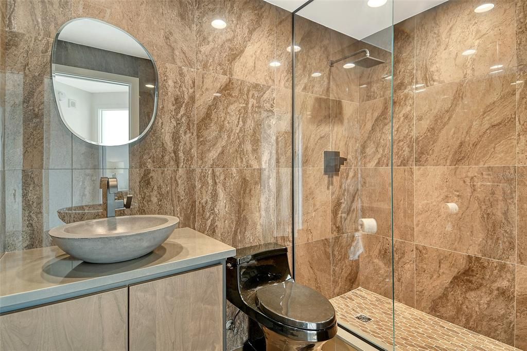Bathroom, Glass Shower, Interior, Recessed Lighting
