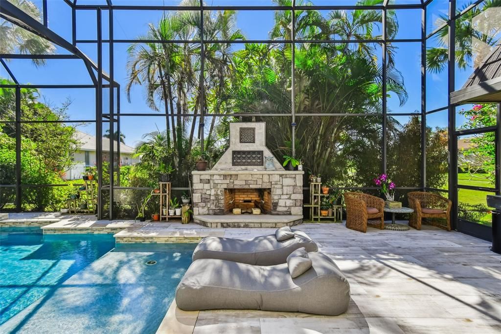 Fireplace, Glass Ceilings, Interior, Pool, Sun Room