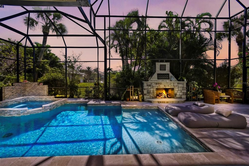 Fireplace, Glass Ceilings, Interior, Pool, Sun Room