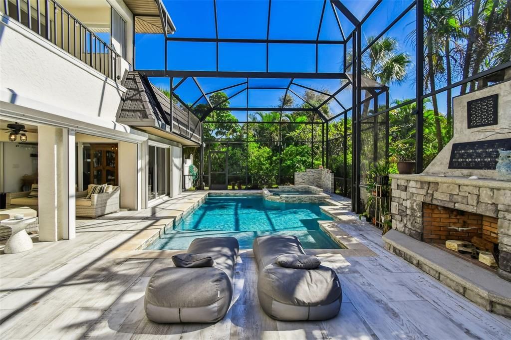 Fireplace, Glass Ceilings, Interior, Pool, Sun Room
