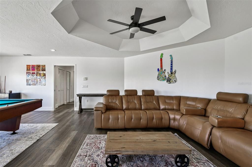 Billiard Table, Game Room, Interior, Recessed Lighting, Wood Texture Flooring