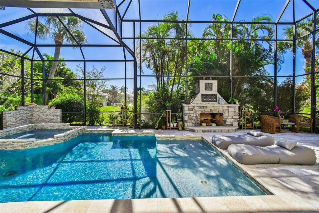 Fireplace, Glass Ceilings, Interior, Pool, Sun Room