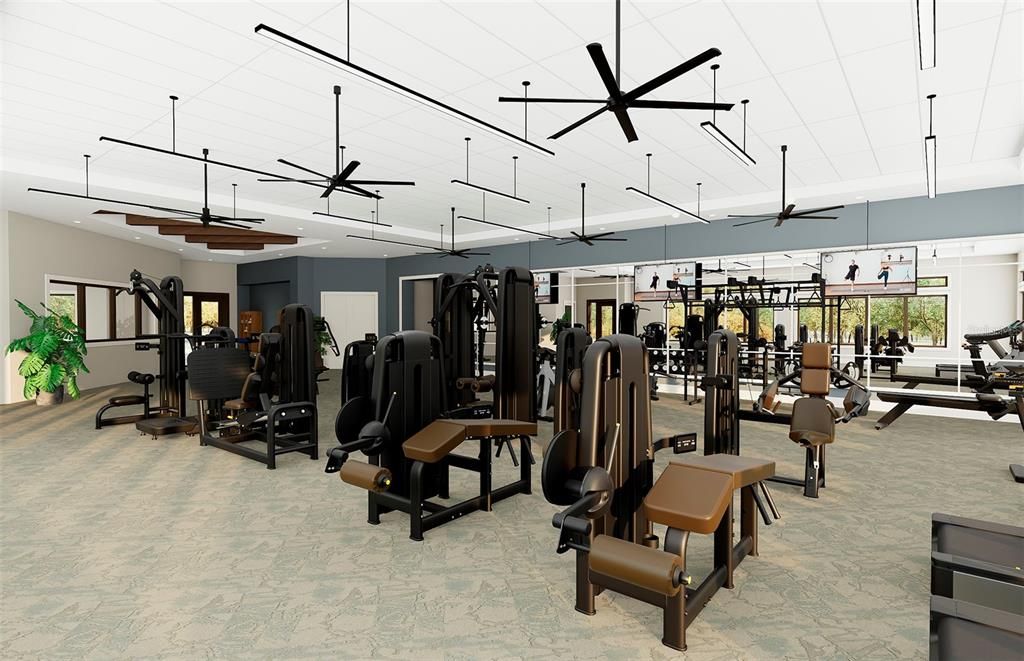 Fitness Equipment, Gym, Interior, Pendant Lights