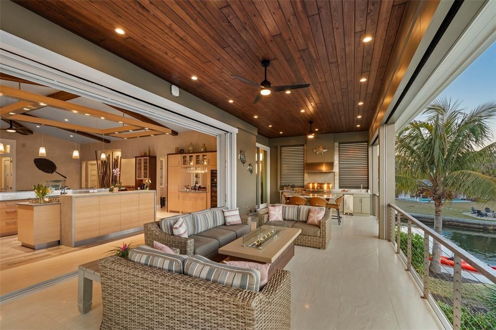 Dining room, Interior, Living room, Pendant Lights, Recessed Lighting, Wooden Ceilings