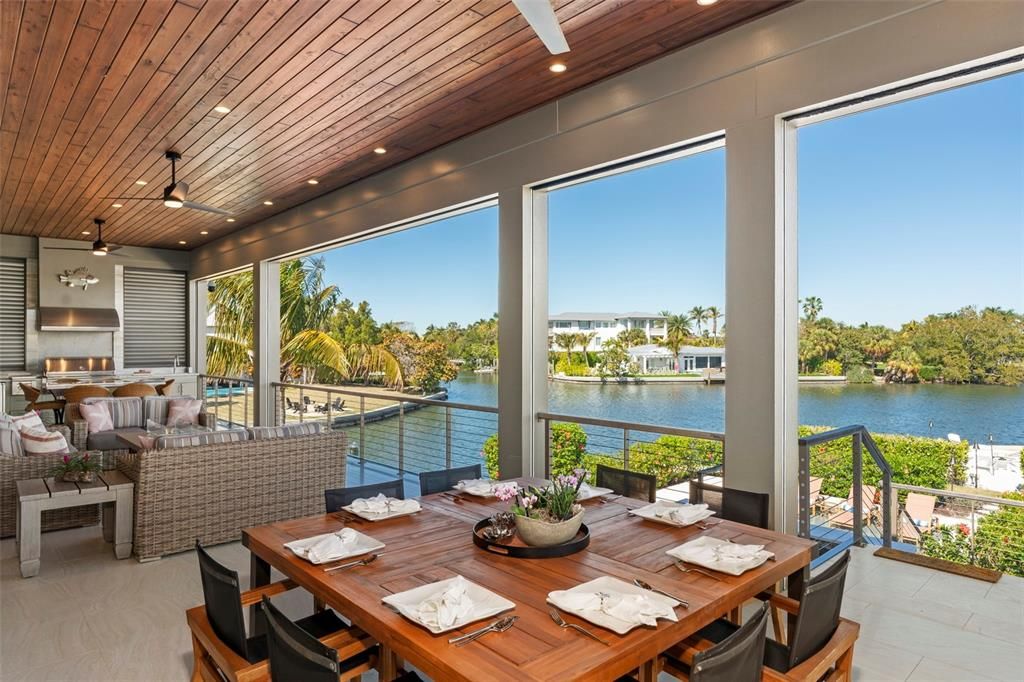 Dining room, Interior, Recessed Lighting, Water, Wooden Ceilings