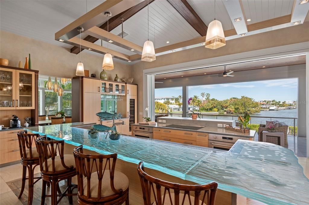 Dining room, Interior, Kitchen, Pendant Lights, Recessed Lighting, Stainless Steel Appliances, Water