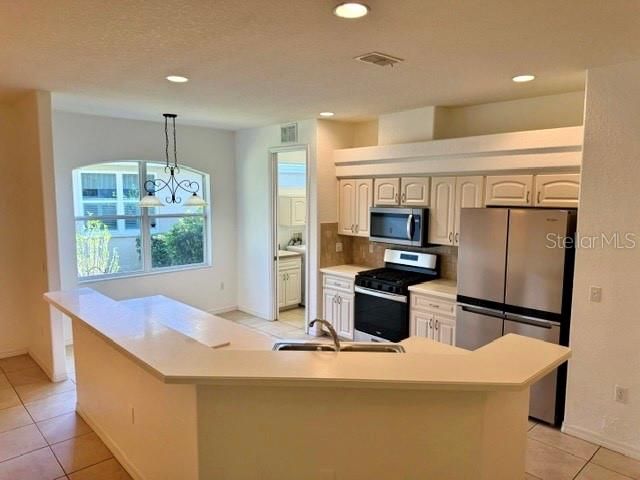 Chandelier, Interior, Kitchen, Pendant Lights, Recessed Lighting, Stainless Steel Appliances
