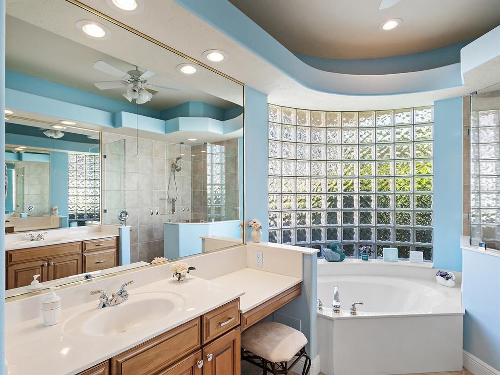 Bathroom, Dual Sink Vanities, Glass Shower, Interior, Recessed Lighting