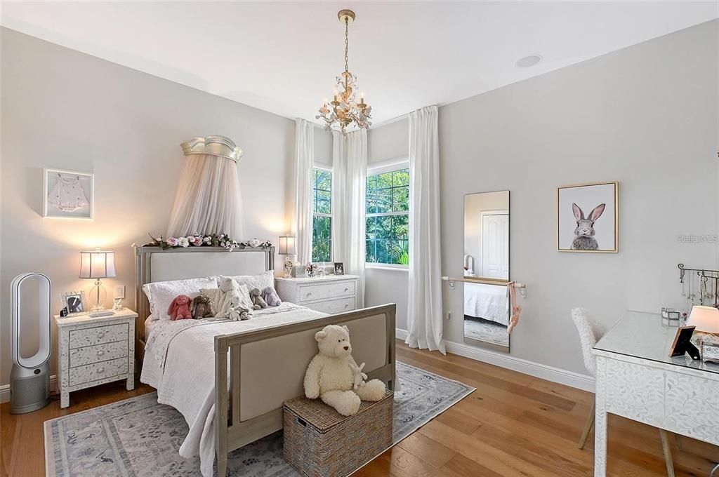 Bedroom, Chandelier, Interior, Wood Texture Flooring
