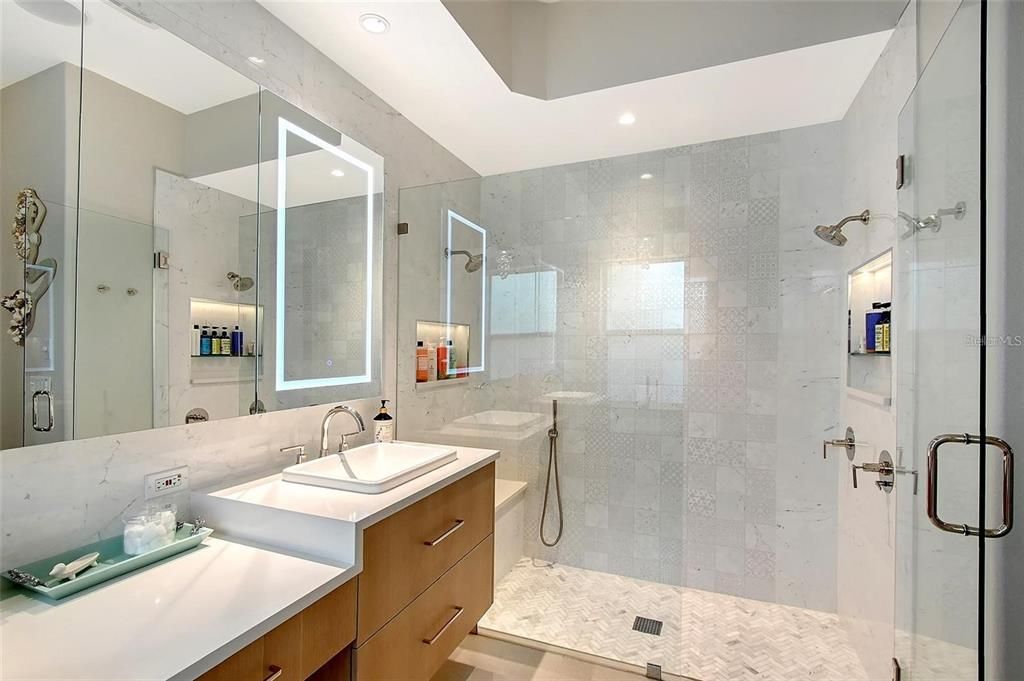 Bathroom, Glass Shower, Interior, Recessed Lighting