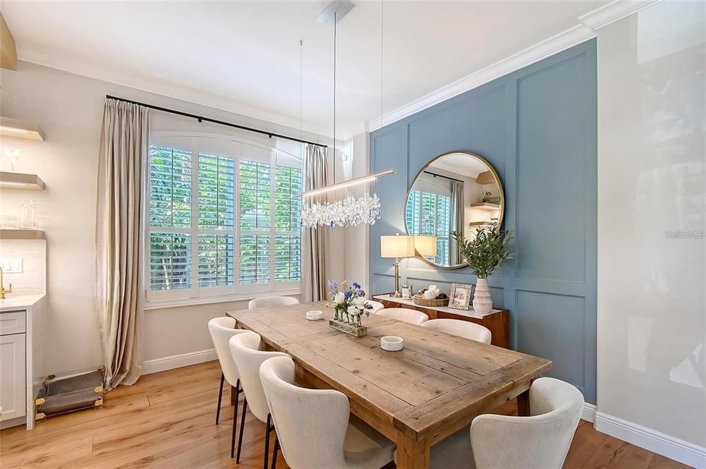 Chandelier, Dining room, Interior, Pendant Lights, Wood Texture Flooring