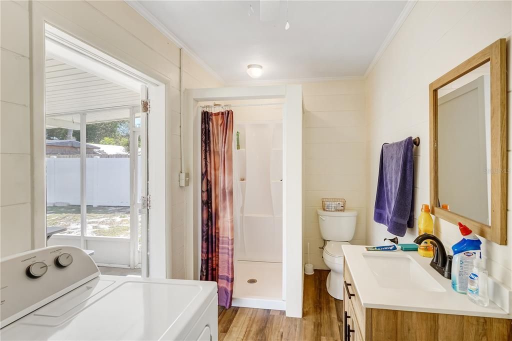Bathroom, Interior, Utility Closets, Washer, Wood Texture Flooring