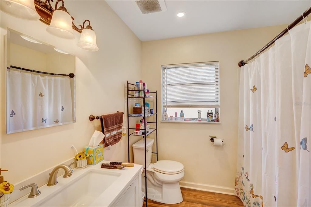 Bathroom, Interior, Recessed Lighting, Wood Texture Flooring