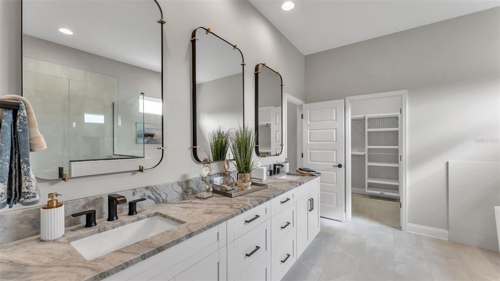 Bathroom, Dual Sink Vanities, Glass Shower, Interior, Recessed Lighting