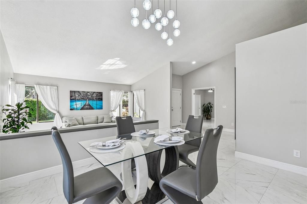 Dining room, Interior, Marble, Pendant Lights, Recessed Lighting