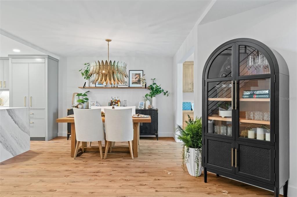 Dining room, Interior, Recessed Lighting, Wood Texture Flooring