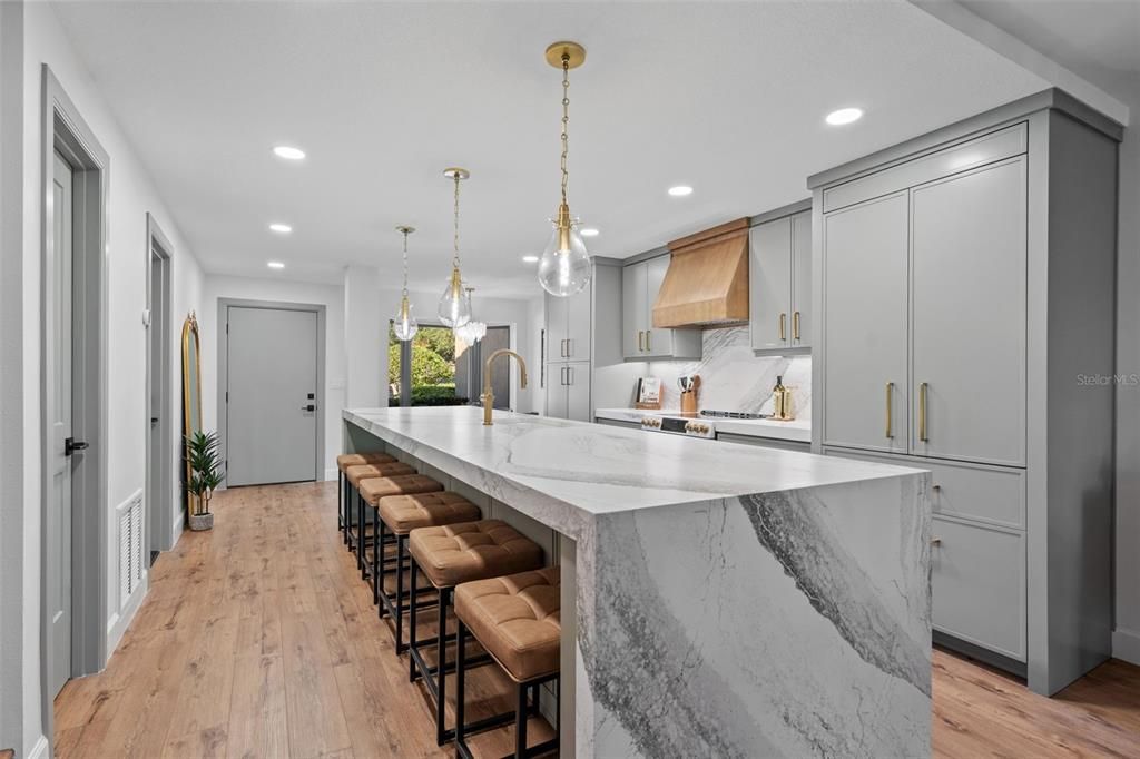 Interior, Kitchen, Pendant Lights, Recessed Lighting, Wood Texture Flooring