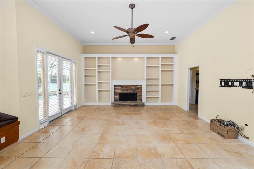 Empty room, Fireplace, Interior, Recessed Lighting