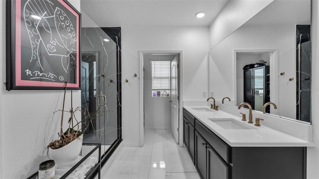 Bathroom, Dual Sink Vanities, Glass Shower, Interior, Recessed Lighting