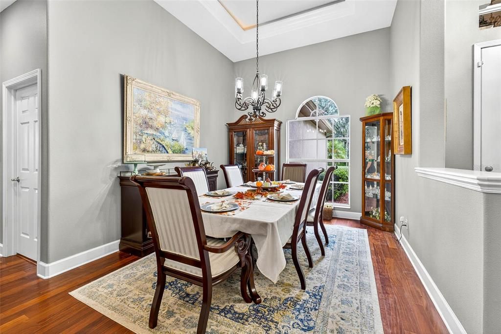 Chandelier, Dining room, Interior, Wood Texture Flooring