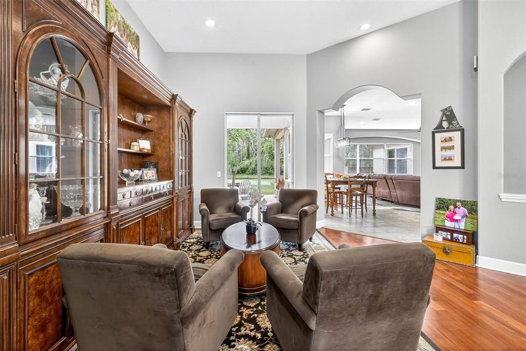 Dining room, Interior, Living room, Recessed Lighting, Wood Texture Flooring
