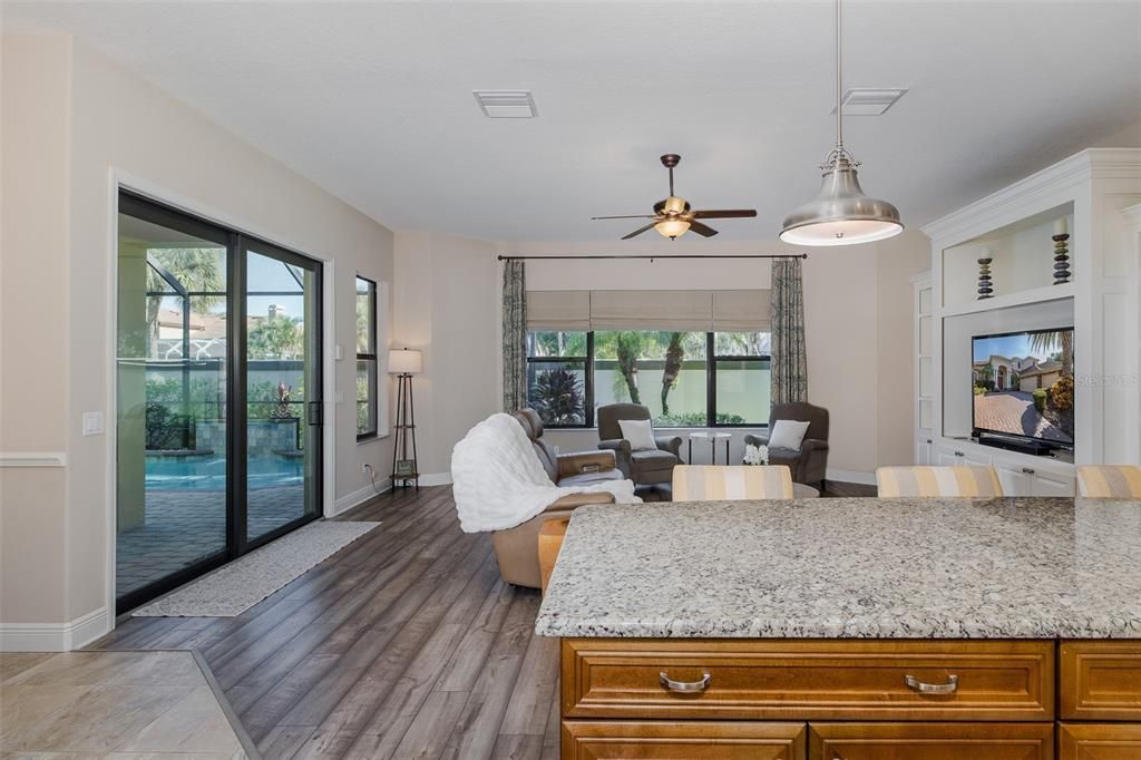 Dining room, Interior, Pendant Lights, Wood Texture Flooring