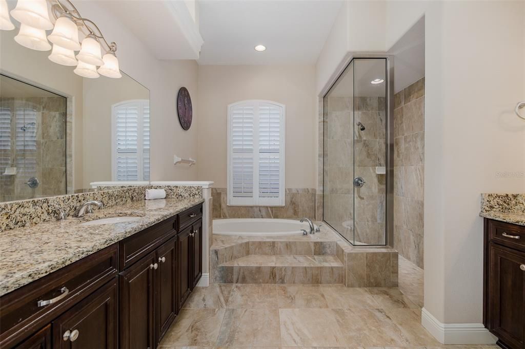 Bathroom, Dual Sink Vanities, Glass Shower, Interior, Recessed Lighting
