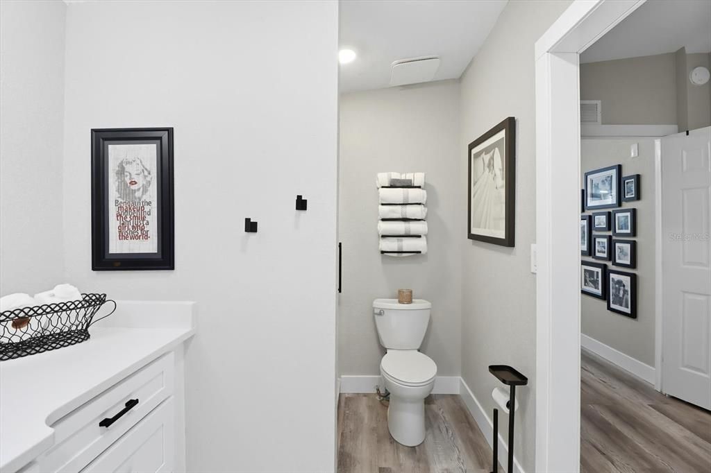 Bathroom, Interior, Recessed Lighting, Wood Texture Flooring