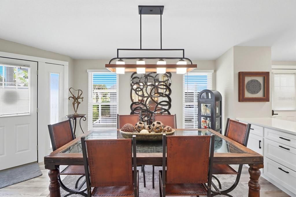 Dining room, Interior, Pendant Lights, Wood Texture Flooring