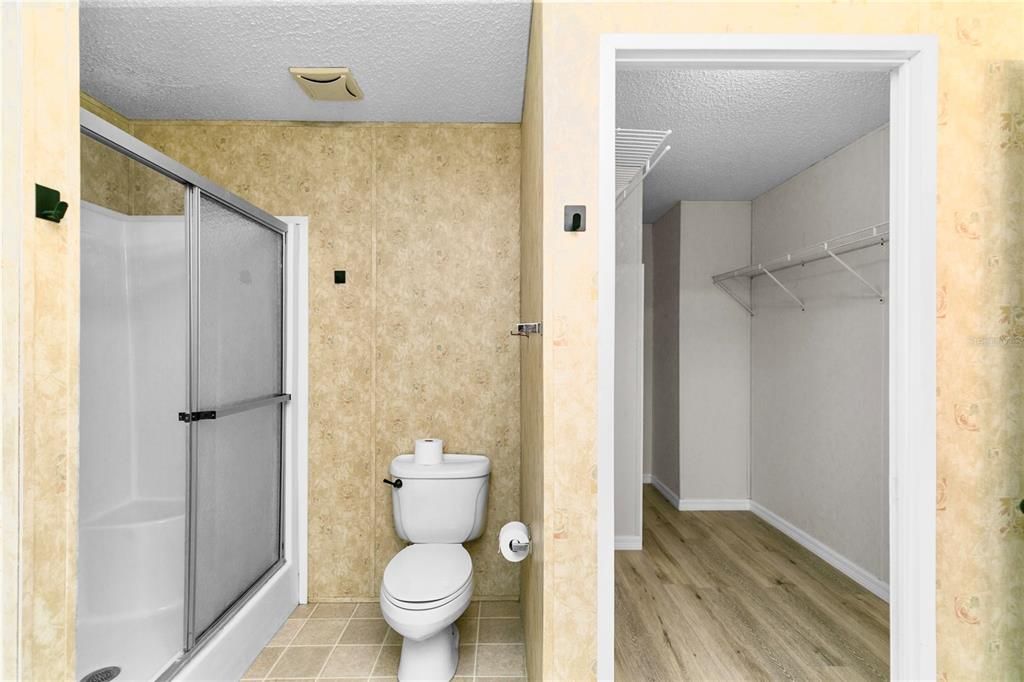 Bathroom, Glass Shower, Interior, Walk-in Closets, Wood Texture Flooring