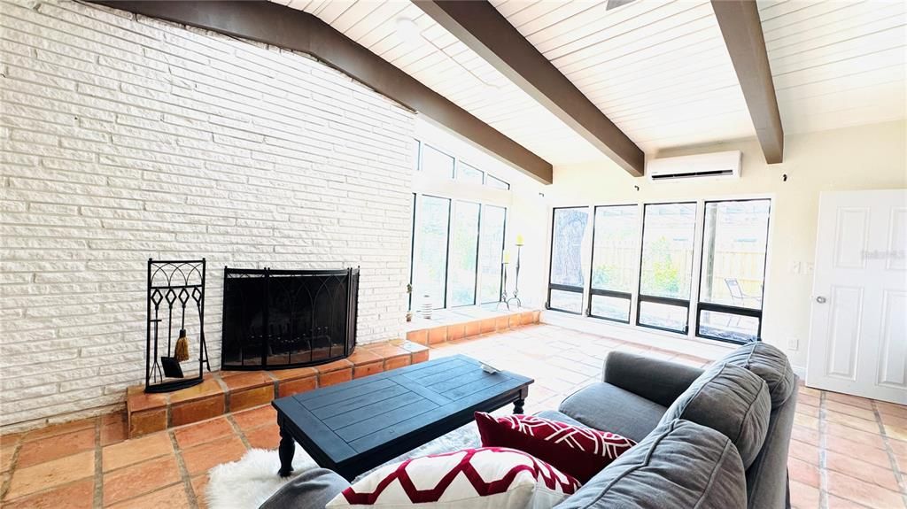 Fireplace, Interior, Living room, Stone Walls, Wooden Beams