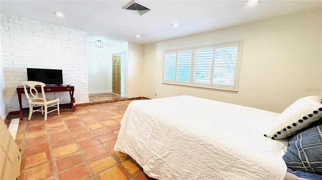 Bedroom, Home Office, Interior, Recessed Lighting, Stone Walls