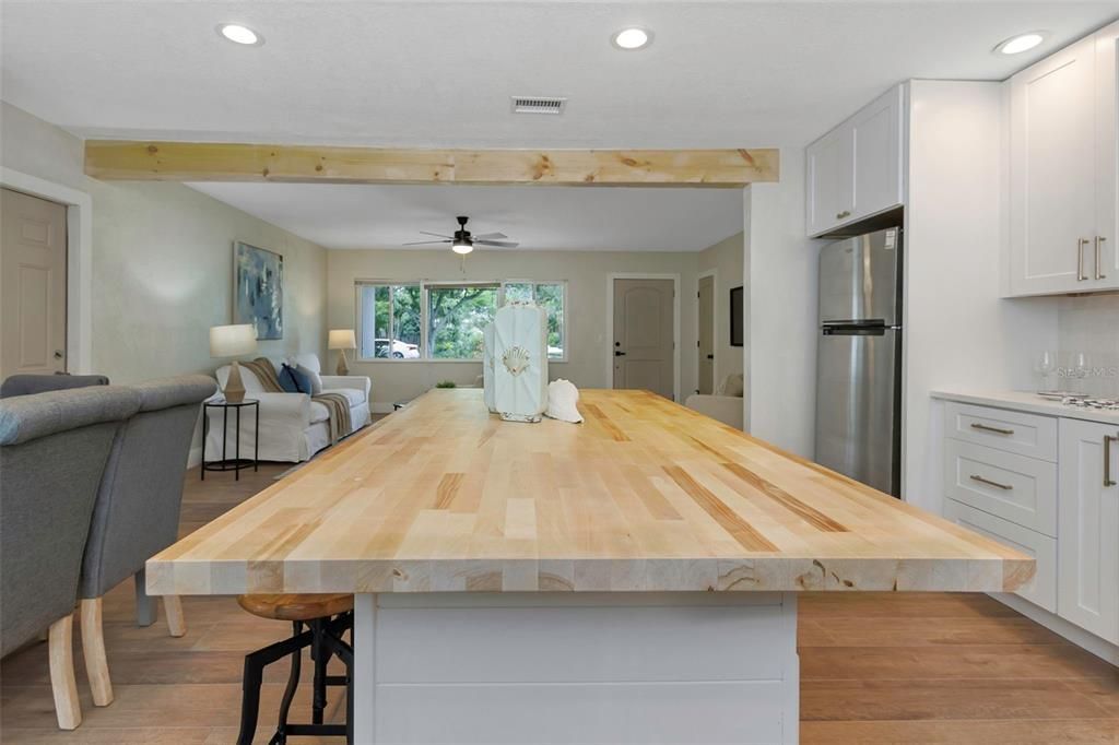 Interior, Kitchen, Living room, Recessed Lighting, Stainless Steel Appliances, Wood Texture Flooring