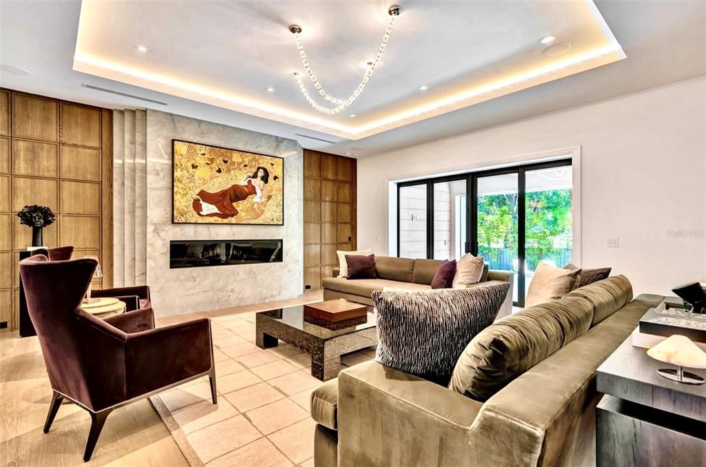 Fireplace, Interior, Living room, Recessed Lighting
