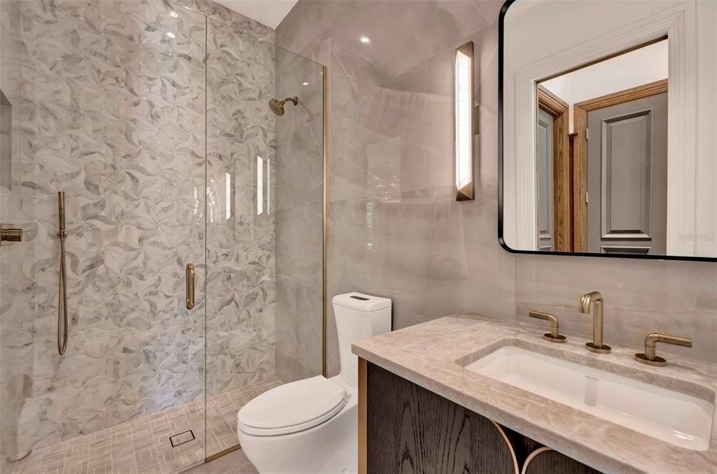 Bathroom, Glass Shower, Interior, Recessed Lighting
