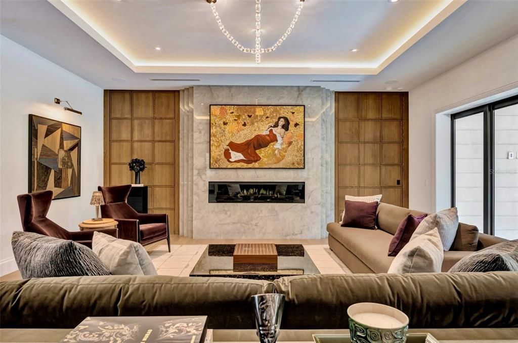 Fireplace, Interior, Living room, Recessed Lighting