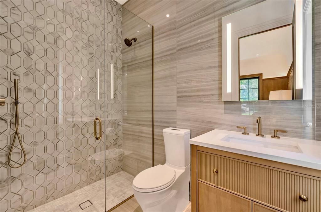 Bathroom, Glass Shower, Interior, Recessed Lighting