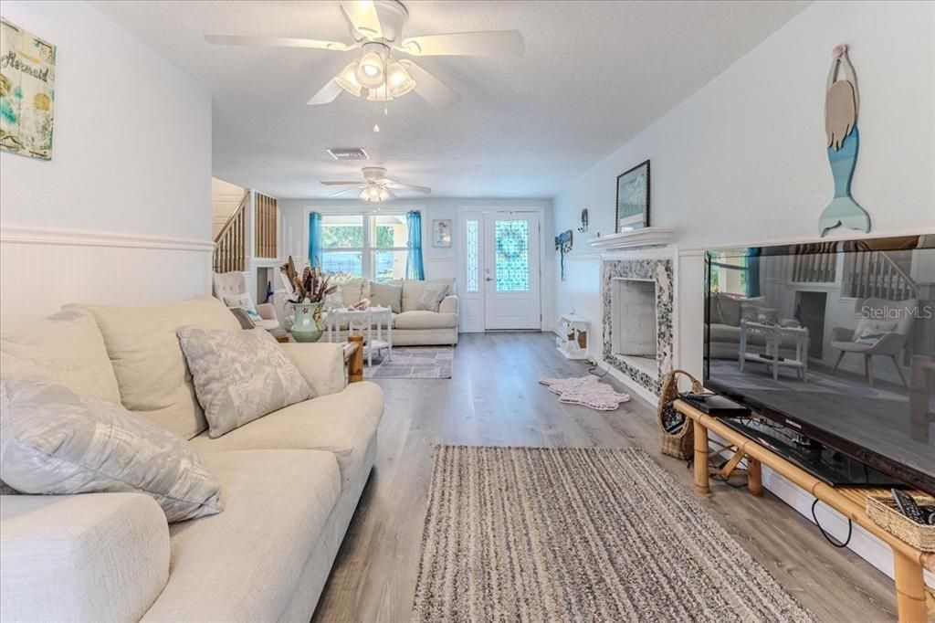Fireplace, Interior, Living room, Water, Wood Texture Flooring